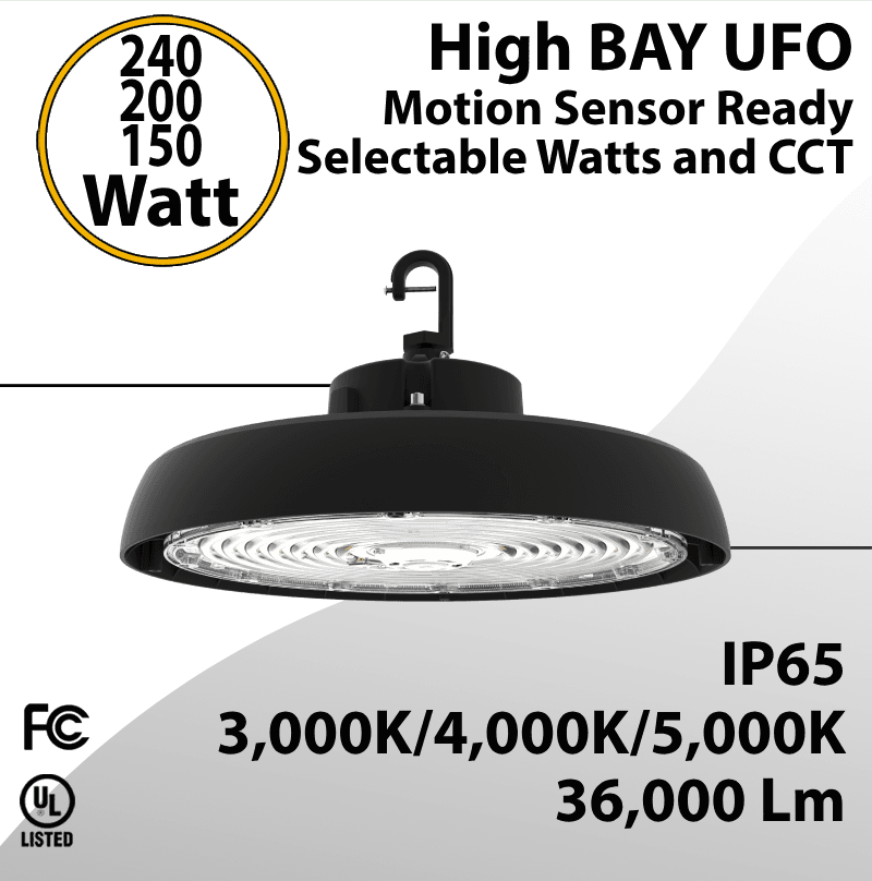 UFO LED High Bay 240/200/150W M. Sensor Ready 36000Lm  3/4/5K
