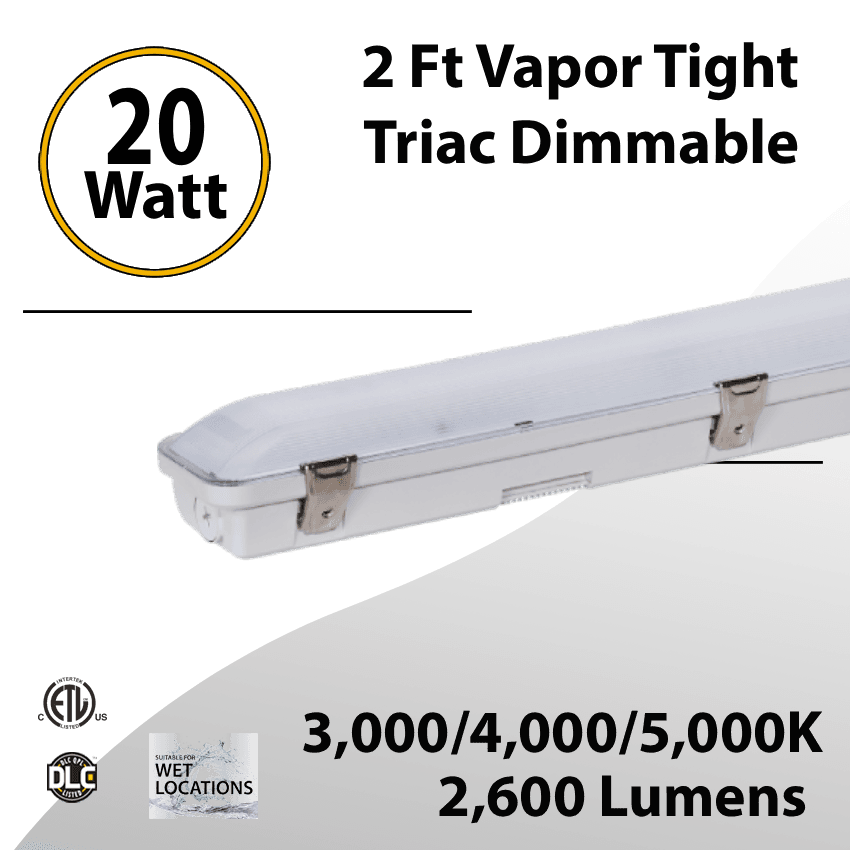 LED Vapor Tight Fixture 2FT 20W 2600Lm 3CCT IP66 Triac Dimmable