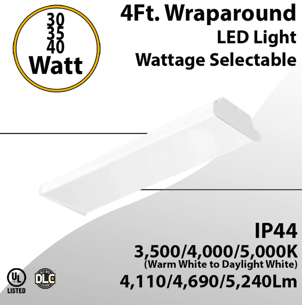 4ft  CCT Tunable LED Wraparound Garage Lights Wattage Selectable