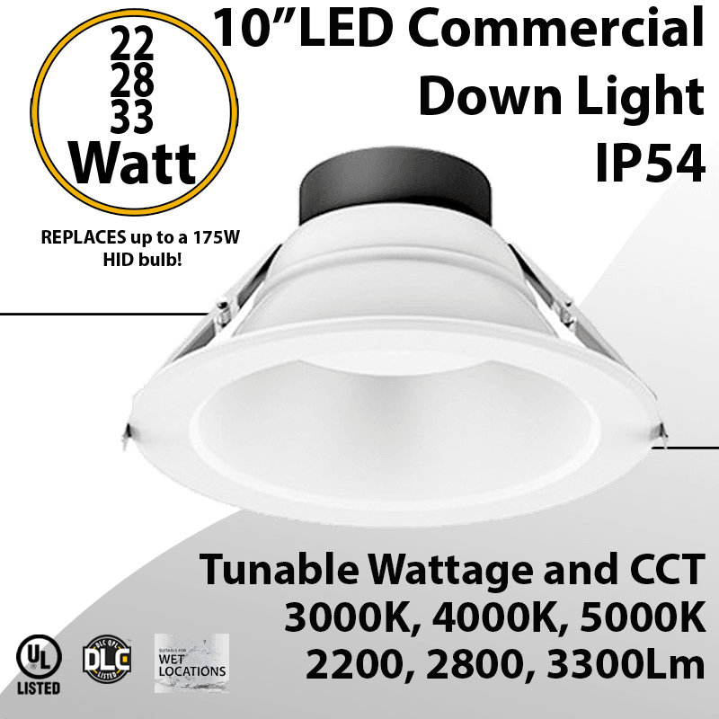 LED Downlight 10 inch 22W/28W/33W 3300Lm 30K/40K/50K 0-10V Dimmable