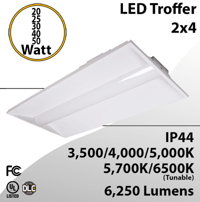LED Troffer 2x4 Tunable Lighting - Customizable Wattage From 20W to 50W