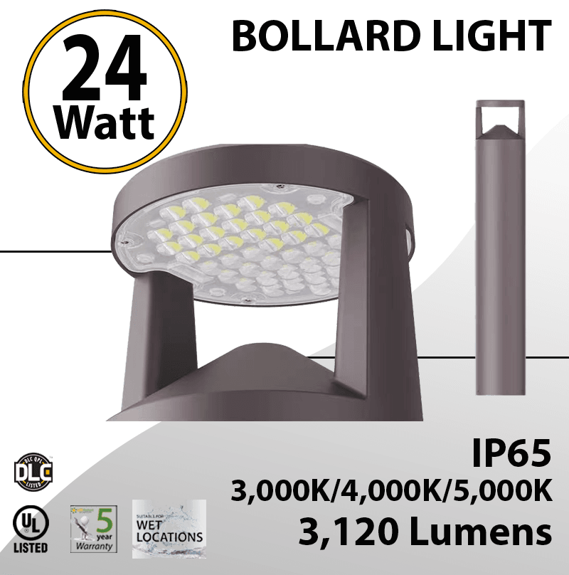 LED Bollard Light 24W Tunable CCT & Lumens | 3.5Ft. x 9.5" | Dark Bronze Round
