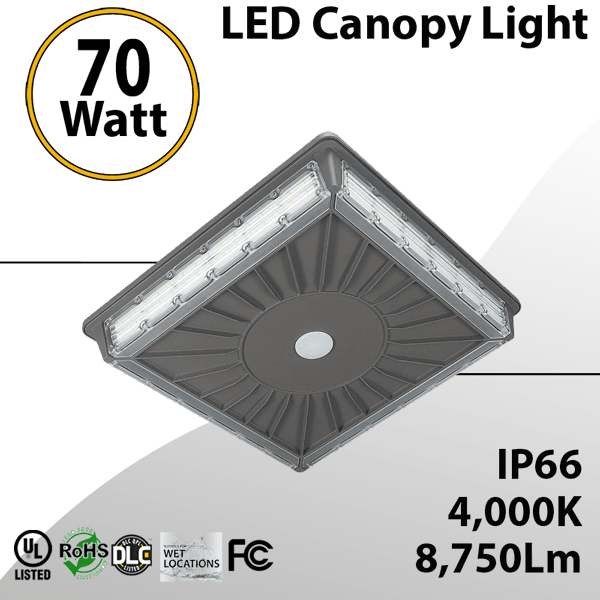 Dark Bronze LED Parking Garage Canopy Light 4000K 70W