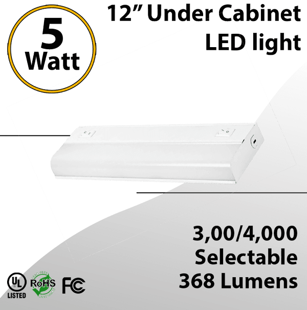 12" Tunable LED Under Cabinet Light: Undermount Kitchen Cabinet 3/4000K