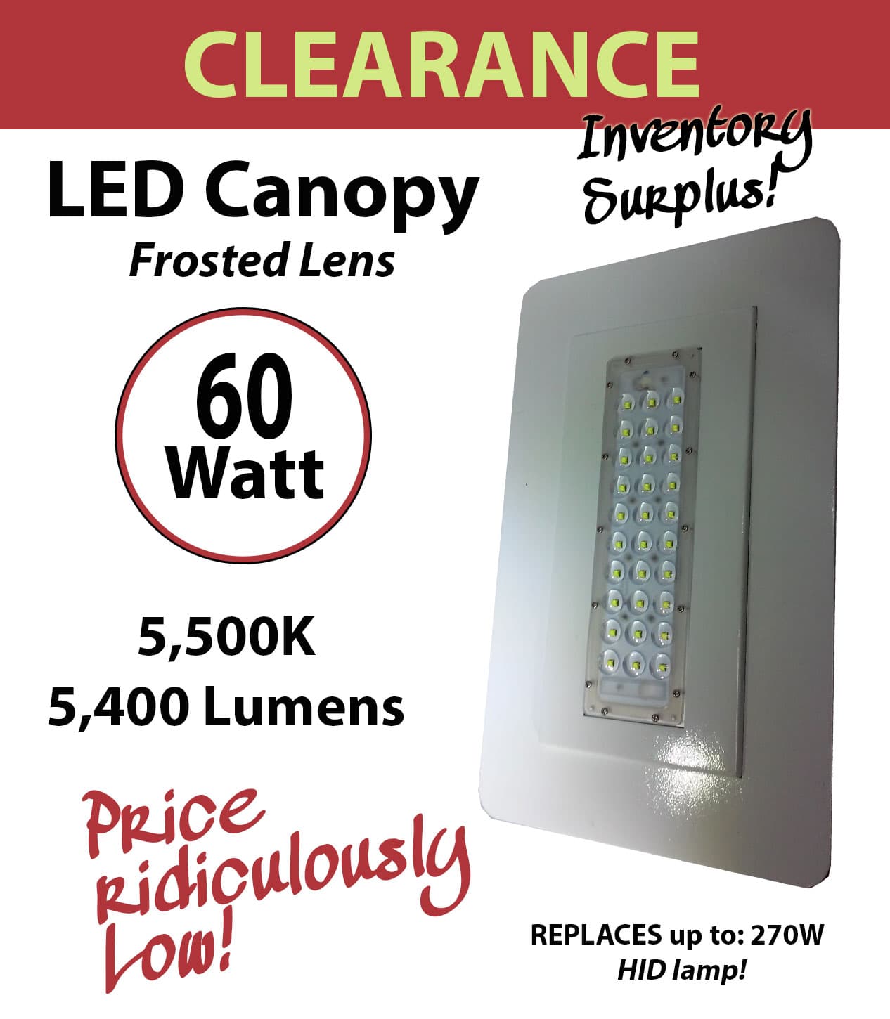 60W LED Canopy Lamp Fixture Retrofit Kit Energy Efficient Savings Ceiling mount