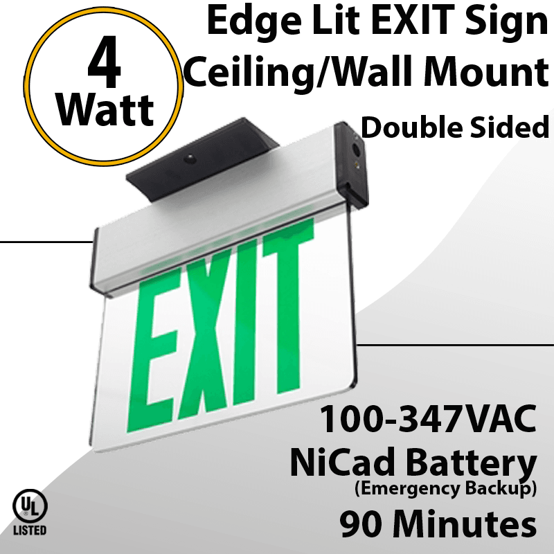 Green Exit Sign Edge-lit Battery Backup Double Face