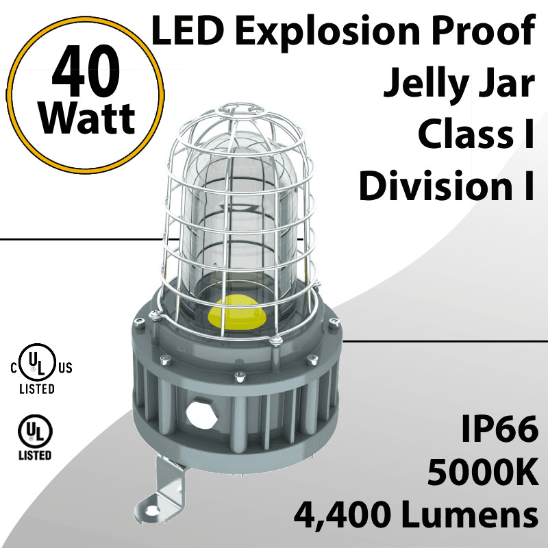LED Light Jelly Jar Explosion Proof 40W 4400Lm Class 1 Div 1