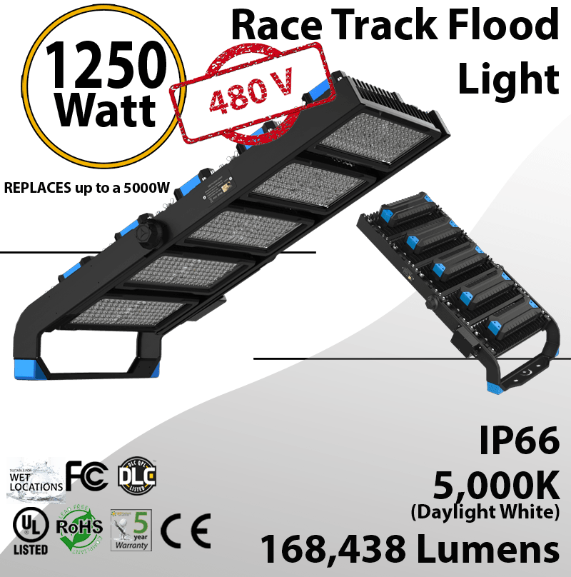 1250W LED Floodlight 168438 Lm 5000K IP66 CE UL 200-480VAC