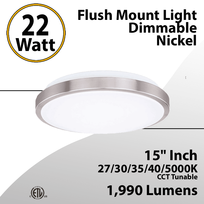 Kitchen Bedroom & Bathroom Ceiling LED 27-50K 22W 1990Lm 15" Nickel