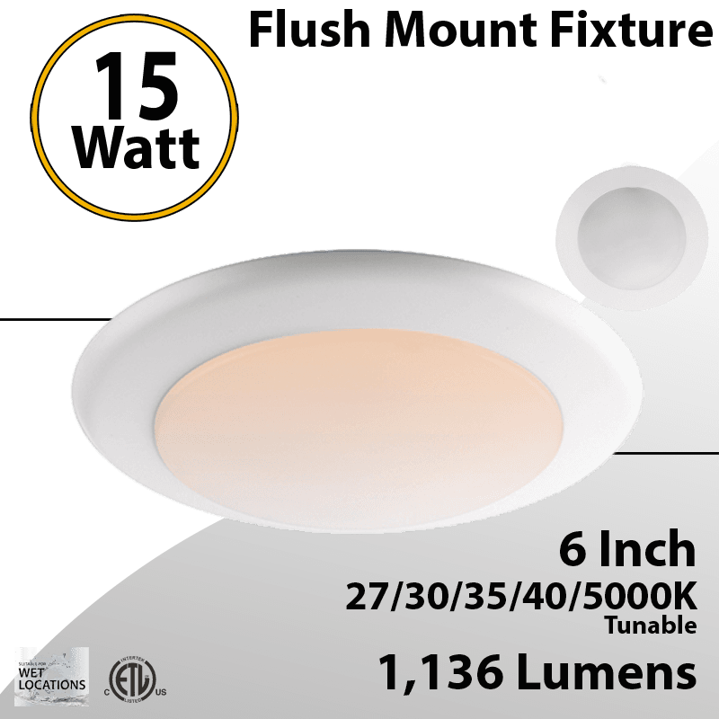 Flush Mount Light 27/30/35/40/5000K Tunable 15W 1136Lm