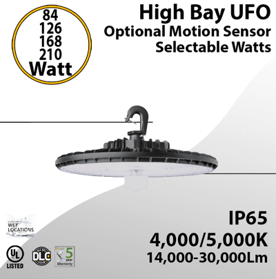 UFO High Bay LED Light 68-210W 30000Lm CCT 4/5000K Motion Sensor Ready