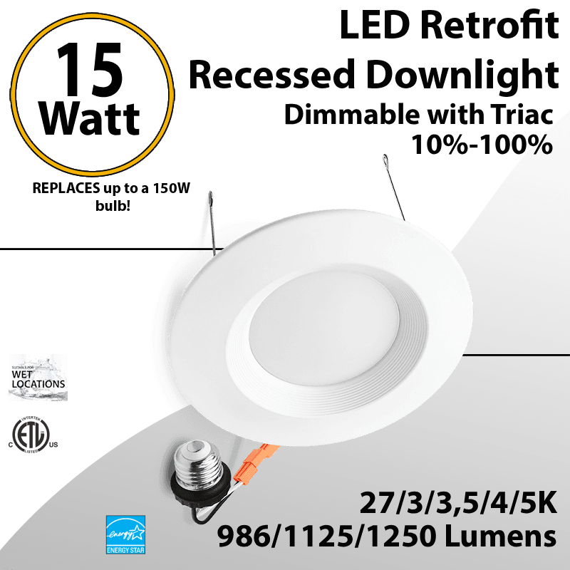 Recessed Downlight Retrofit -Wet Location- 6" 15W 1200Lm CCT Tunable