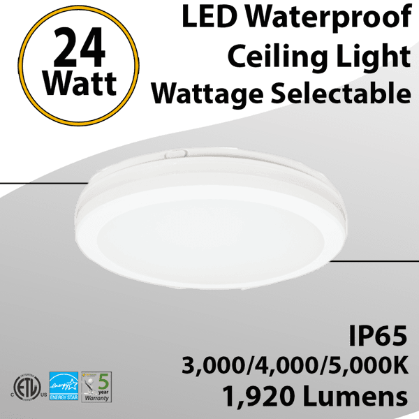 24W Waterproof LED Ceiling Light: 1920lm, Energy Efficient Fixture