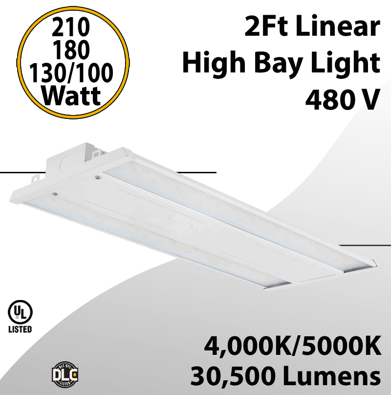 LED High Bay Light 480V 2Ft. 210W/180W/130W/100W 30500Lm 4K/5K UL DLC