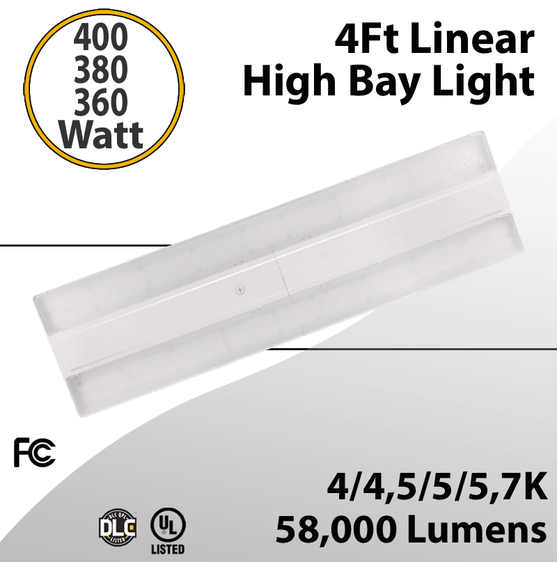 LED Linear High Bay 4Ft. Tunable 400/380/360W 58000Lm 4/4.5/5/5.7K
