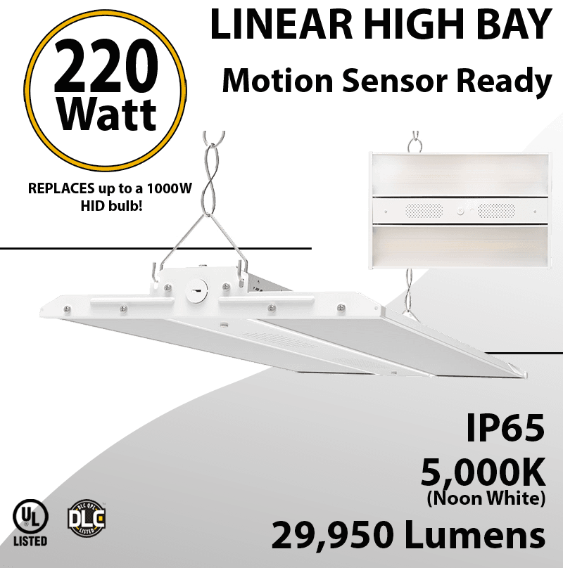 High Bay LED Light 2Ft. 220W 29950Lm 5000K Motion Sensor Ready