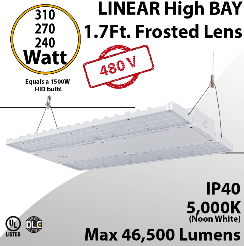 High Bay Led Light 2Ft. 240/270/310W 277-480VAC 45500Lm 5000K