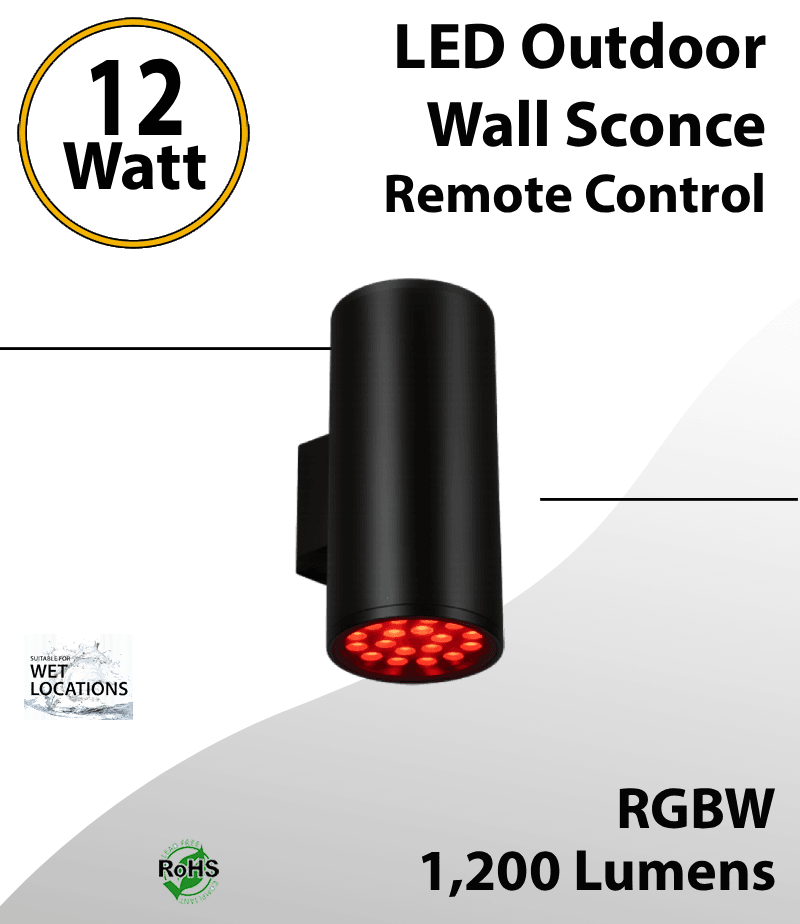 LED Outdoor Up and Down Wall Sconce RGBW 12W Remote Control 1200Lm