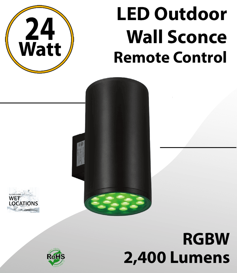 LED Outdoor Up and Down Wall Sconce RGBW 24W Remote Control 2400Lm