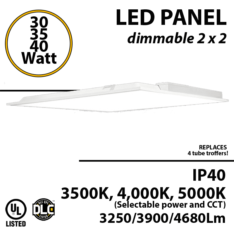 LED Panel Light 2x2 3250 3900 4680 Lm Back lit 3500K 4000K 5000K UL/DLC