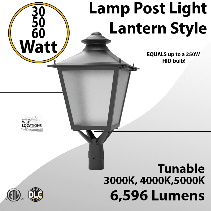 LED Post Light 30W 50W 60W LED Lantern Style 6596Lm 3000K 4000K 5000K