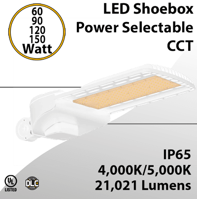 LED Shoebox Light Power Selectable 60W to 150W 21000Lm 4000K/5000K