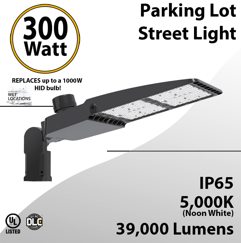 LED Street Light 300W 100-277 39000Lm 5000K UL IP65 DLC
