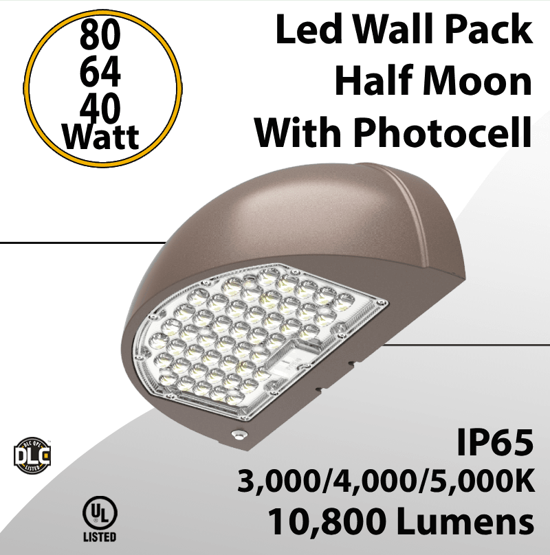 LED Wall Pack Light Half Moon 80W 64W 40W 10800Lm CCT 30K 40K 50K