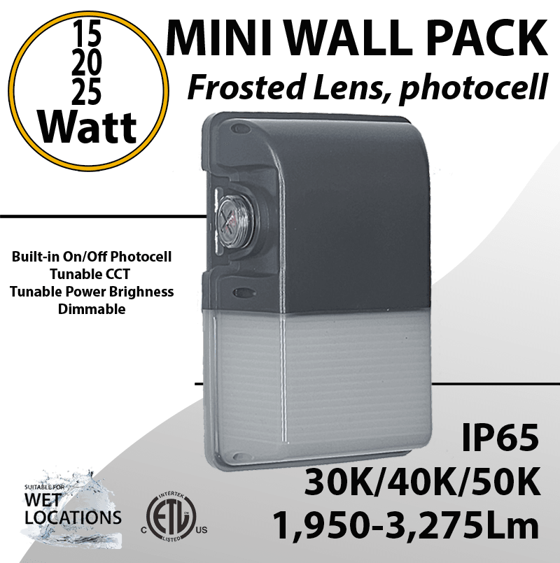 LED Wall Pack light 12/25W 3275Lm CCT Tunable W/Photocell Frosted Lens