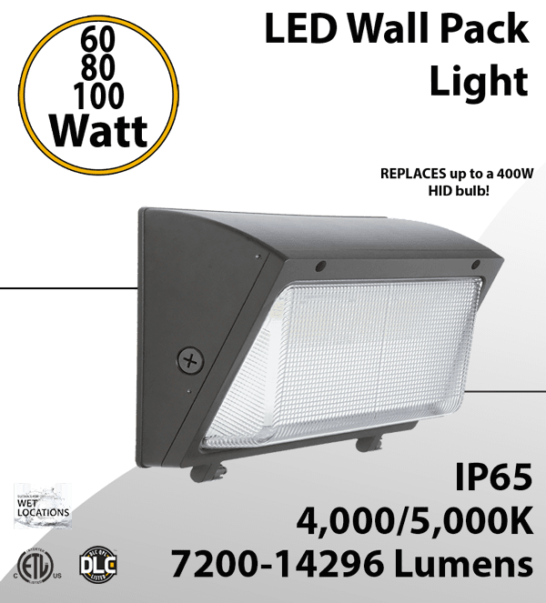 LED Wall Pack Light with Photocell, 60W/80W/100W, 4000K/5000K