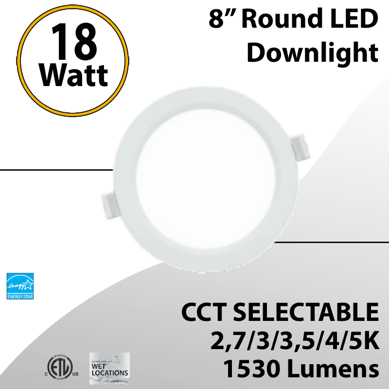 Round Downlight 8" 18W 1530Lm 5CCT Adjustable