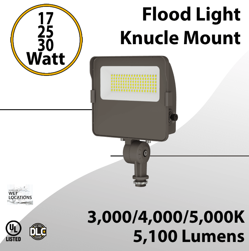LED Flood Light Knucle Mount 17W 25W 30W 5100Lm 30K 40K 50K Photocell