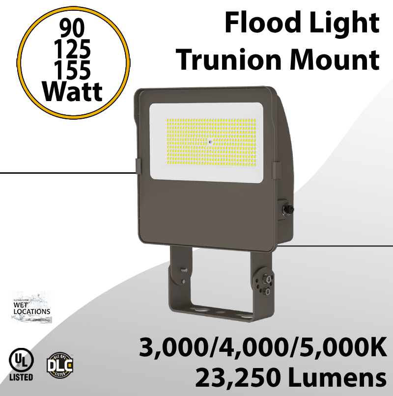 LED Flood Light Trunion 90W 125W 155W 23250Lm 30K 40K 50K Photocell