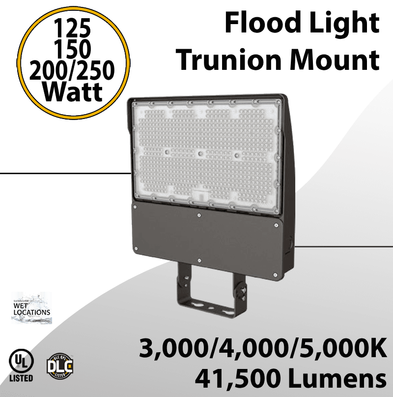 LED Flood Light Trunion 125W 150W 200W 250W 41500Lm 30K 40K 5000K