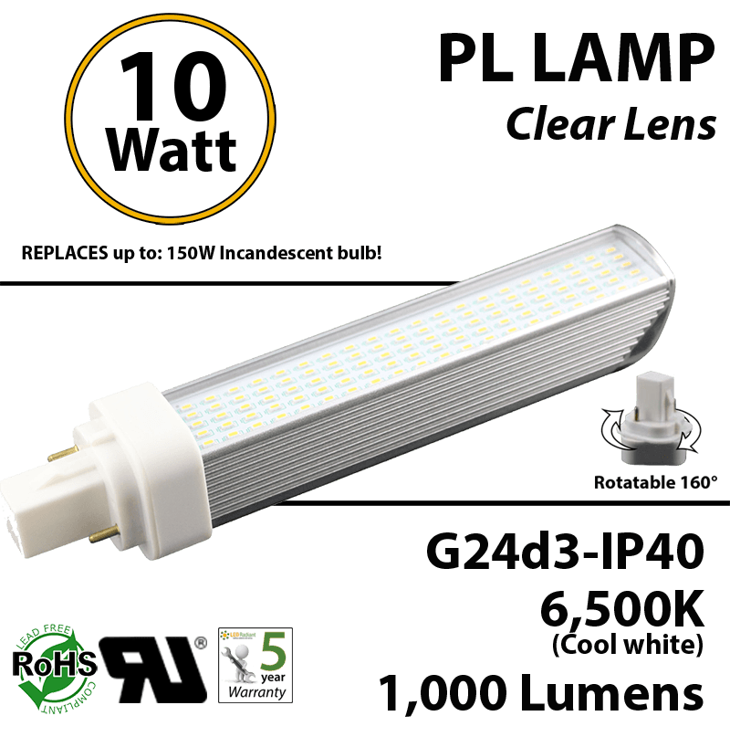 10W PL LED Bulb lamp 1000Lm 6500K Edison IP40 UL. Direct Line (Remove Ballast)