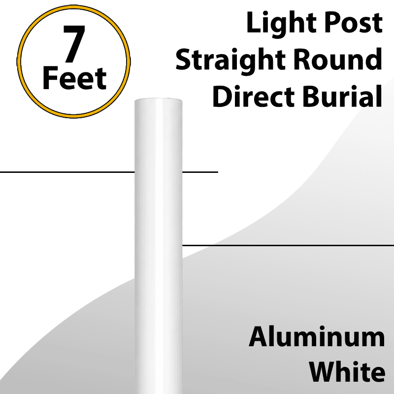 Light Post Straight Round Aluminum White Direct Burial 7Ft x 3.0" OD