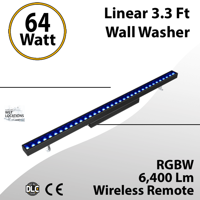 Linear 3.3 Ft Wall Washer Black RGBW Wirless Remote 64W 6400Lm