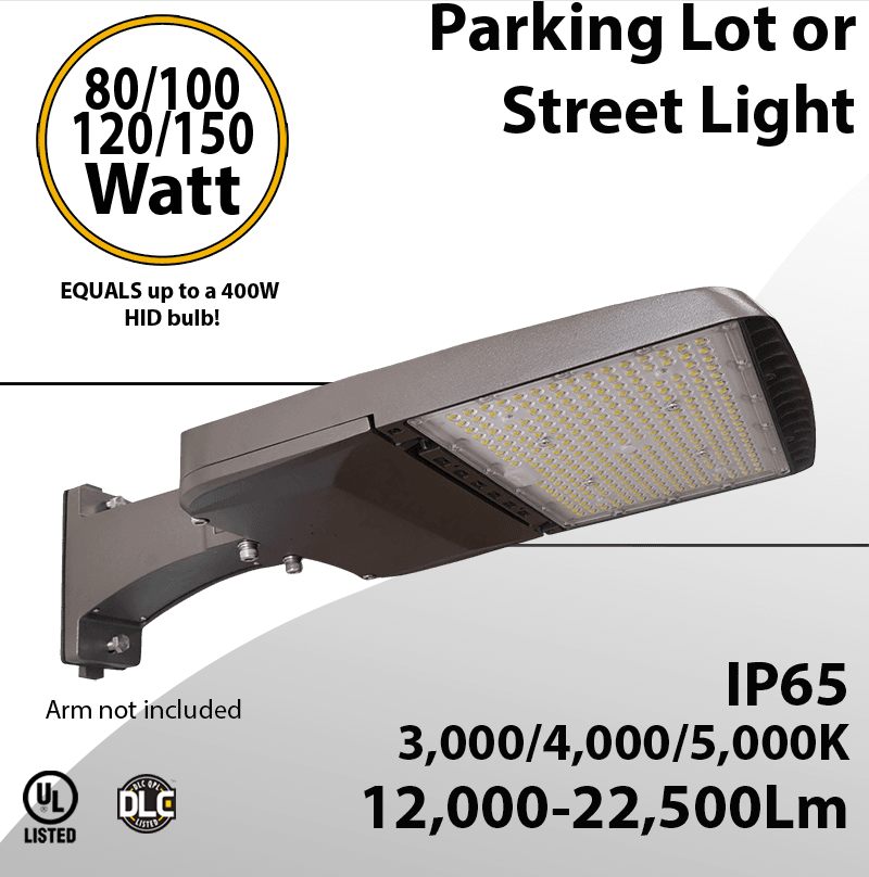 Commercial LED Street Lights – 80W to 150W, CCT 3/4/5000K Up to 22,500 Lumens