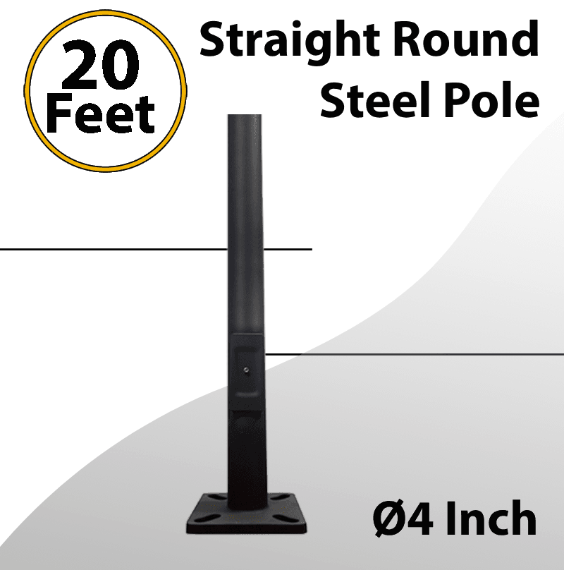 Dark Bronze Steel Round Light Pole - 20Ft x 4.0" 11G Thick with Anchor Base