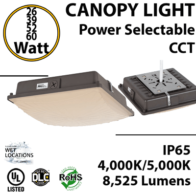 LED Canopy Light - 4000K/5000K CCT Tunable 26W to 65W