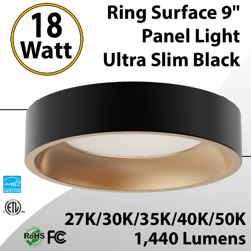 Ring Surface 9" Panel Light Ultra Slim Black 0.51" 18W 1440Lm 5CCT