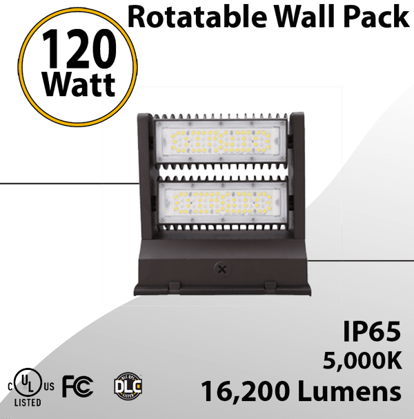 120W Rotatable Wall Pack 16200 Lumens 5000K