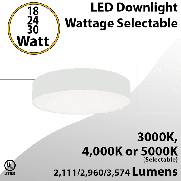 10" Round 18-24-30W Selectable LED Down Light 3CCT 3000/4000/5000K