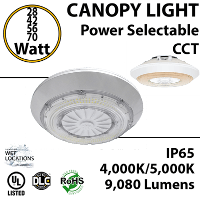 Round LED Canopy Light 4000K/5000K CCT Tunable 28W to 65W
