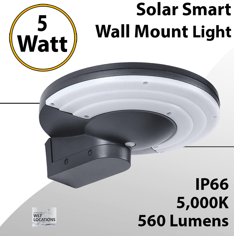 Solar Wall Pack, Wall Mount Smart Light Control 5W 560Lm Round
