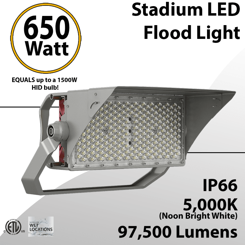 LED Stadium Lights 650W 97500 lumens IP66 ETL DLC 100-277V