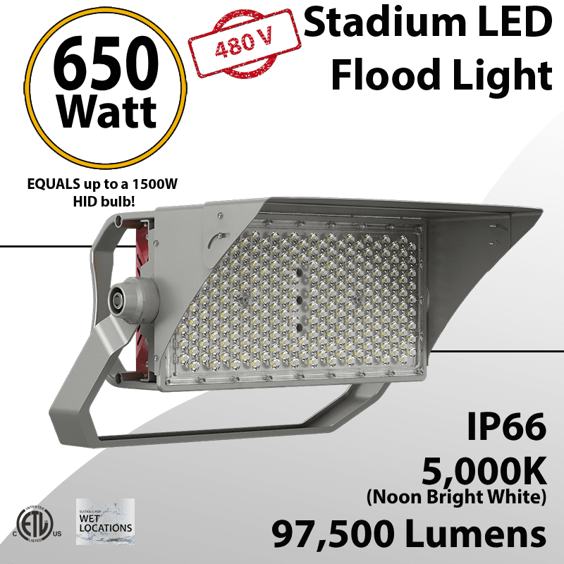 LED Stadium Lights 650W 97500 lumens IP66 ETL DLC 277-480V