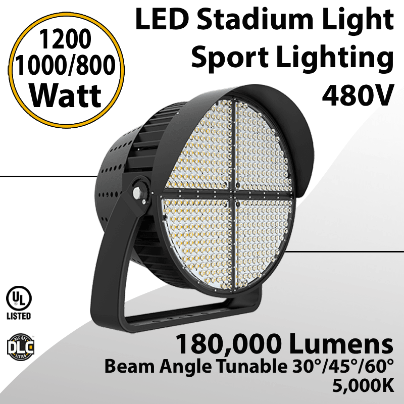 Stadium Light 480V Tunable 1200/1000/800W 5K 180000Lm 30/45/60° Tunable
