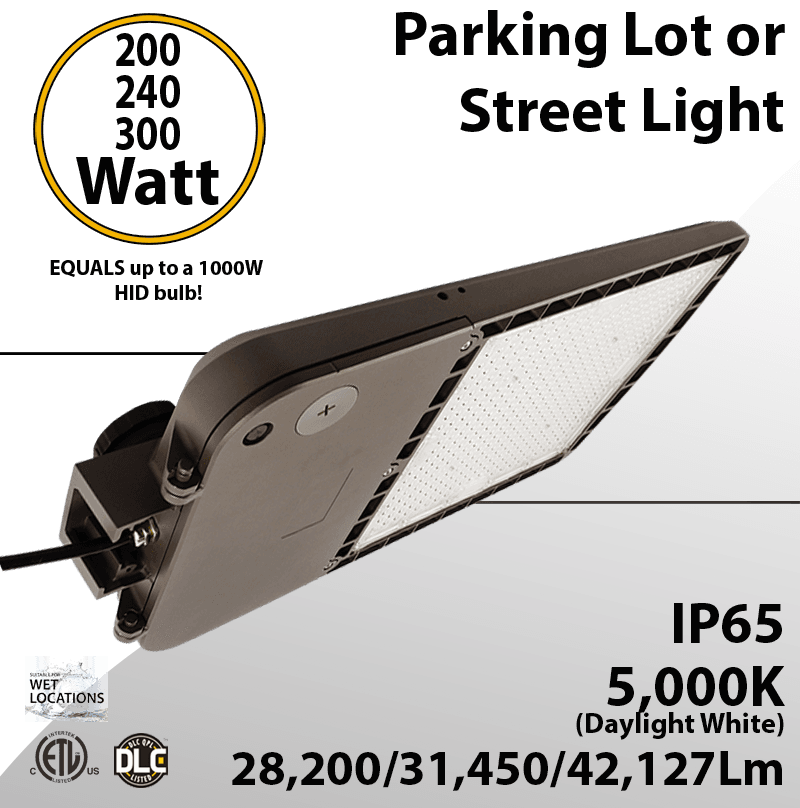 LED Street Light 200/240/300W 100-277 42127Lm 5000K IP65 ETL DLC