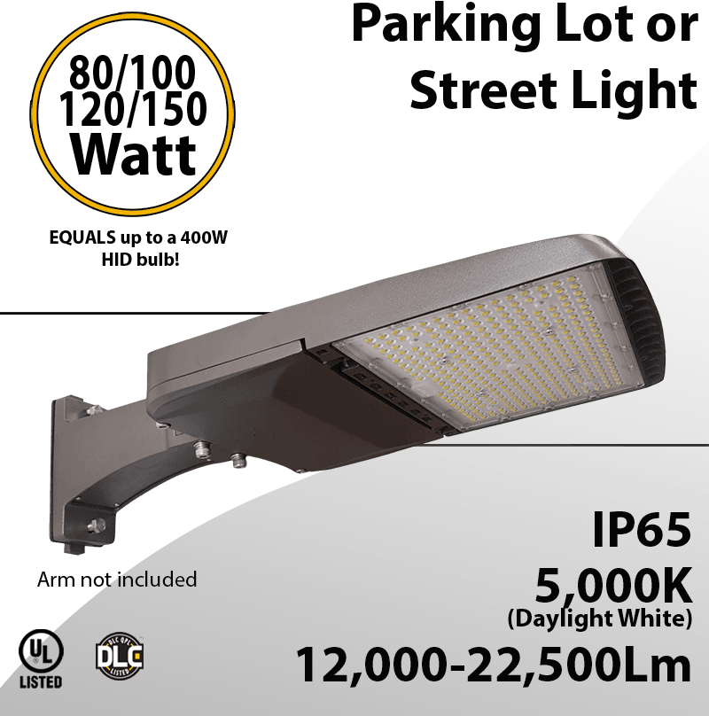 LED Street Light 80/100/120/150W up to 22,500Lm 5000K UL IP65 DLC